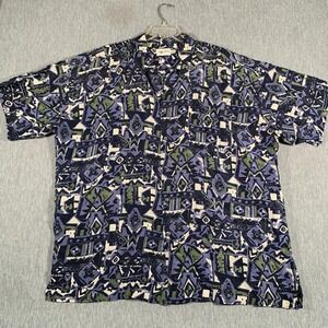 JT Beckett Shirt Mens 2XL Tall Blue Green Silk Button‎ Front Abstract Print
